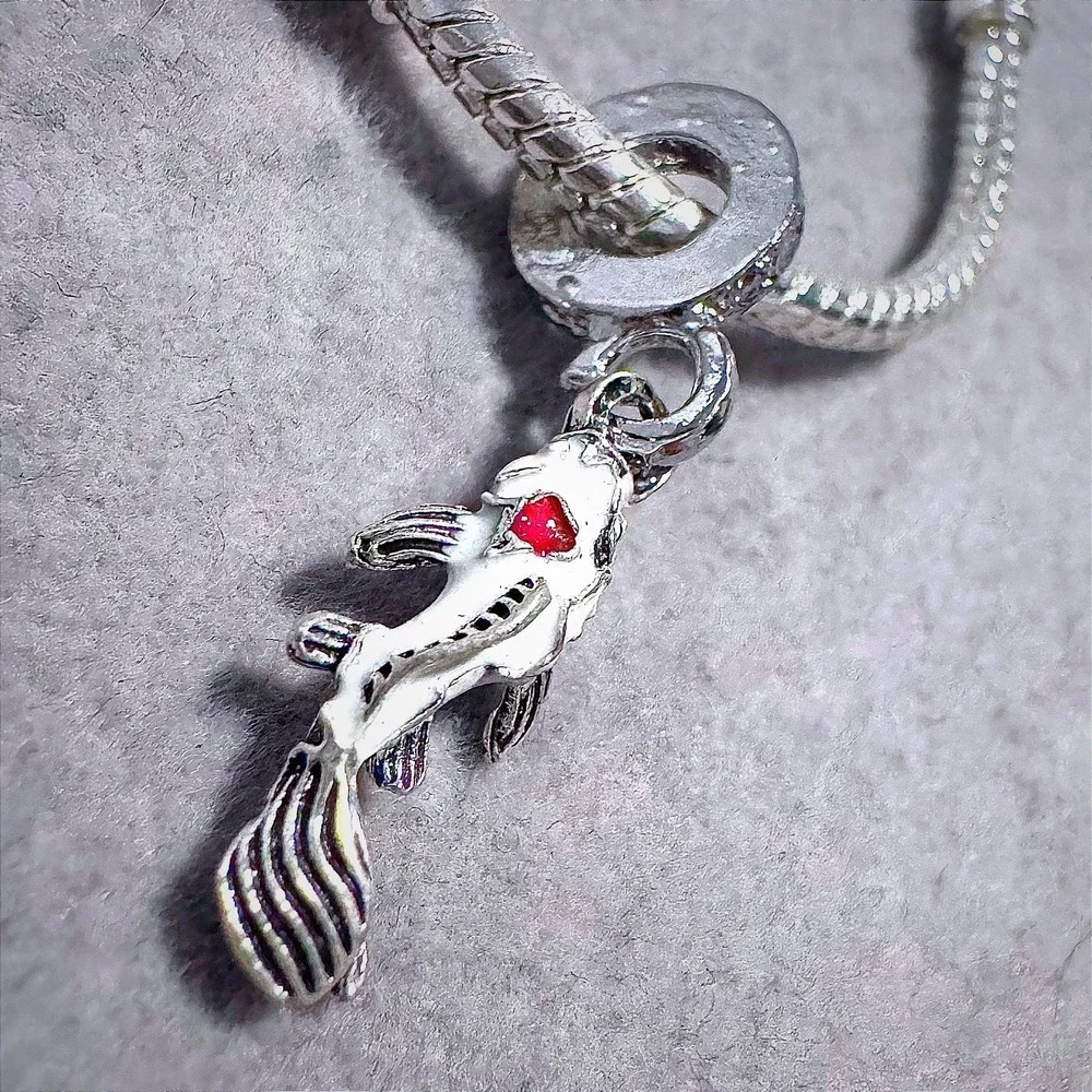 Silver Tone‎ White Koi Fish Dangle Charm fits Pandora